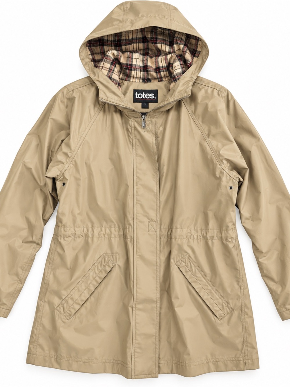 Vintage Totes Women’s M Tan PVC Hooded Raincoat Plaid Lined